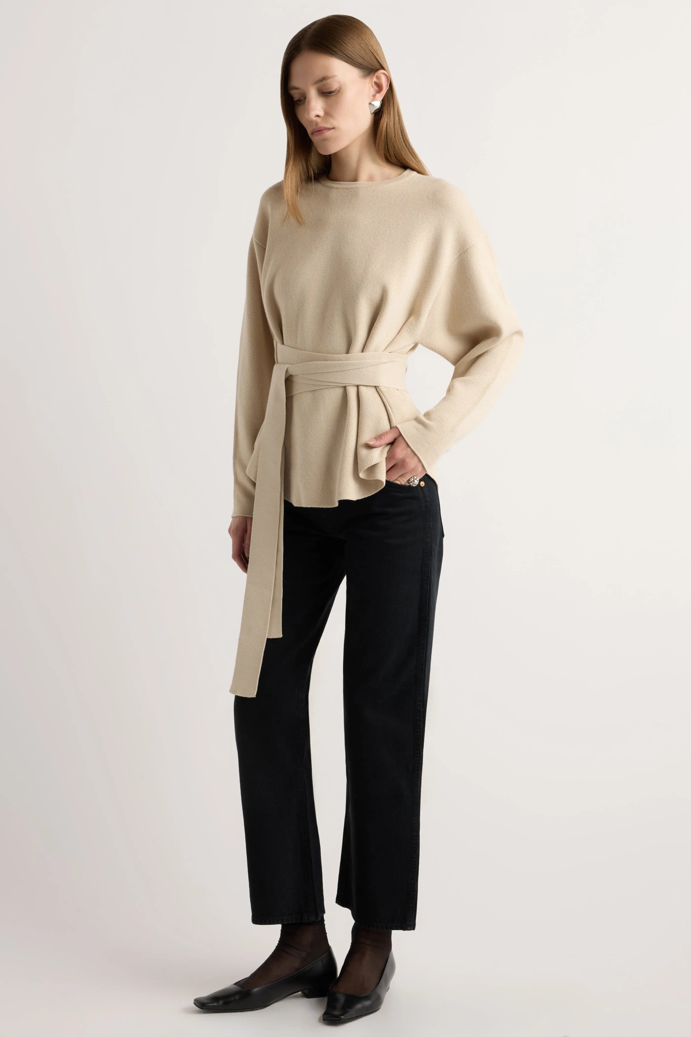 Nara Tie-Front Knit Sweater Soft And Comfortable Versatile Stretch
