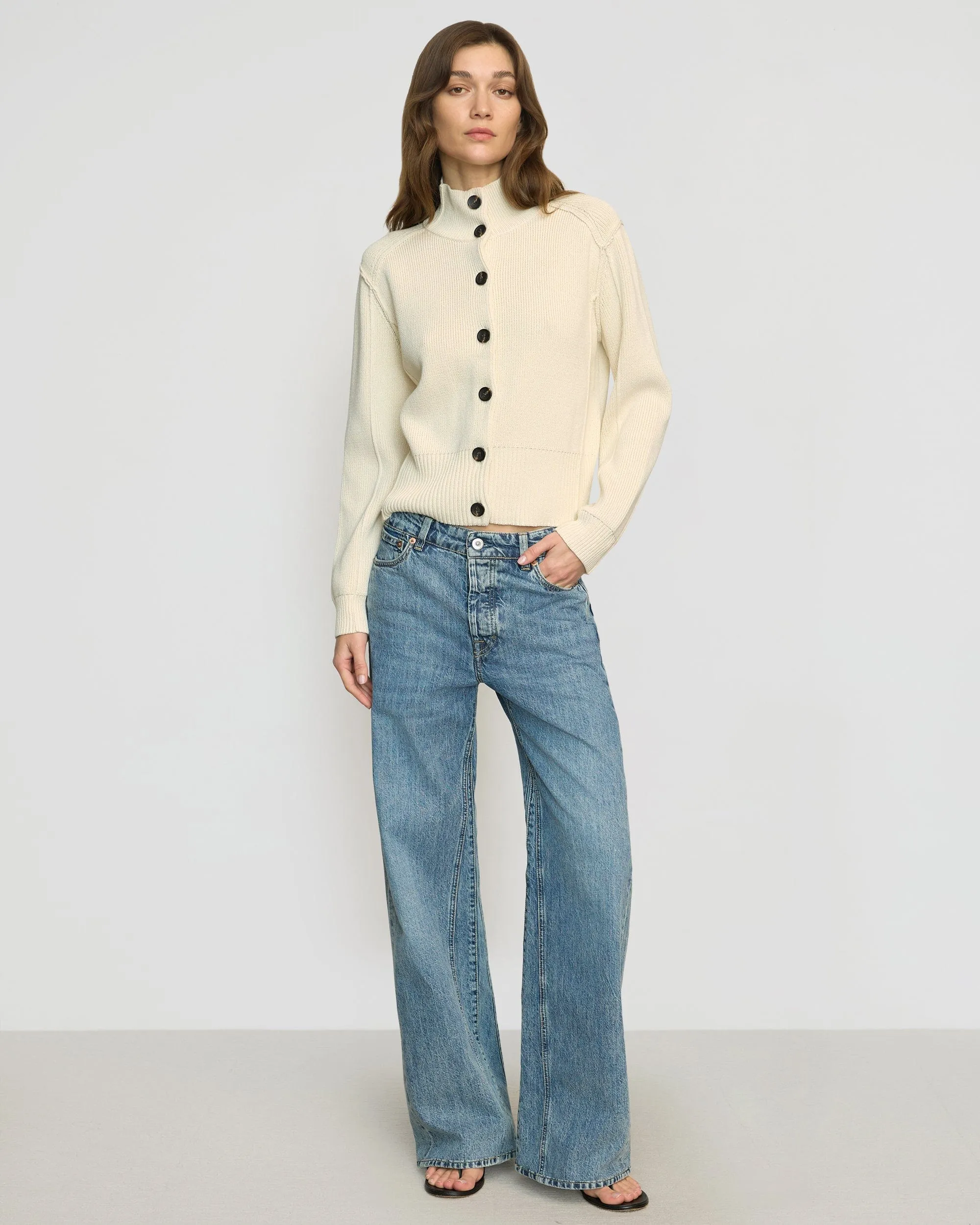 Clove Button Mock-Neck Knit Cardigan Fashion Forward