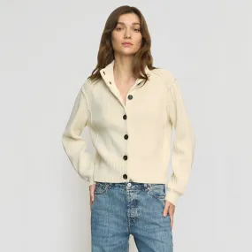 Temperature Regulating Fabric Soft Layers Clove Button Mock-Neck Knit Cardigan