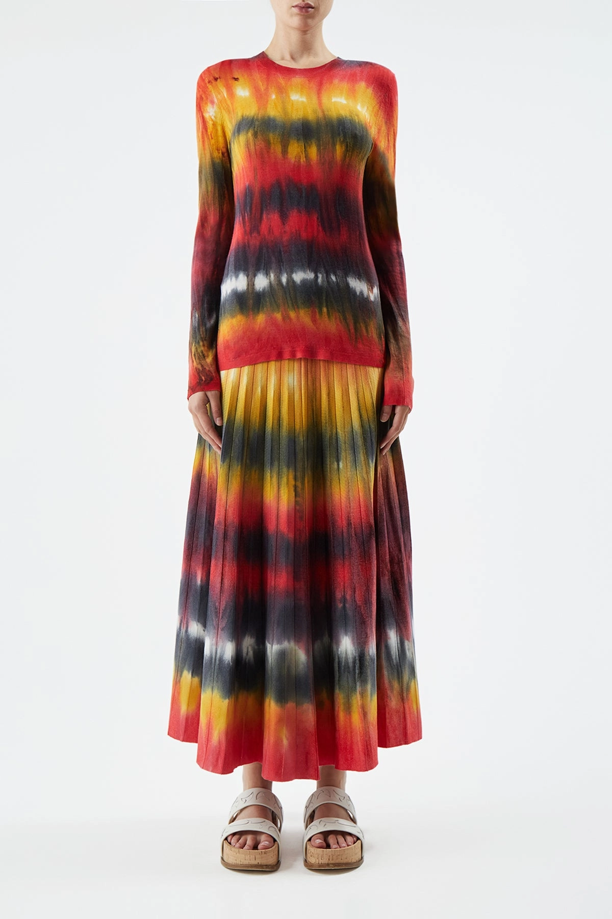 Ella Knit Midi Skirt in Fire Tie Dye Cashmere Fast fashion Sustainable Fabric