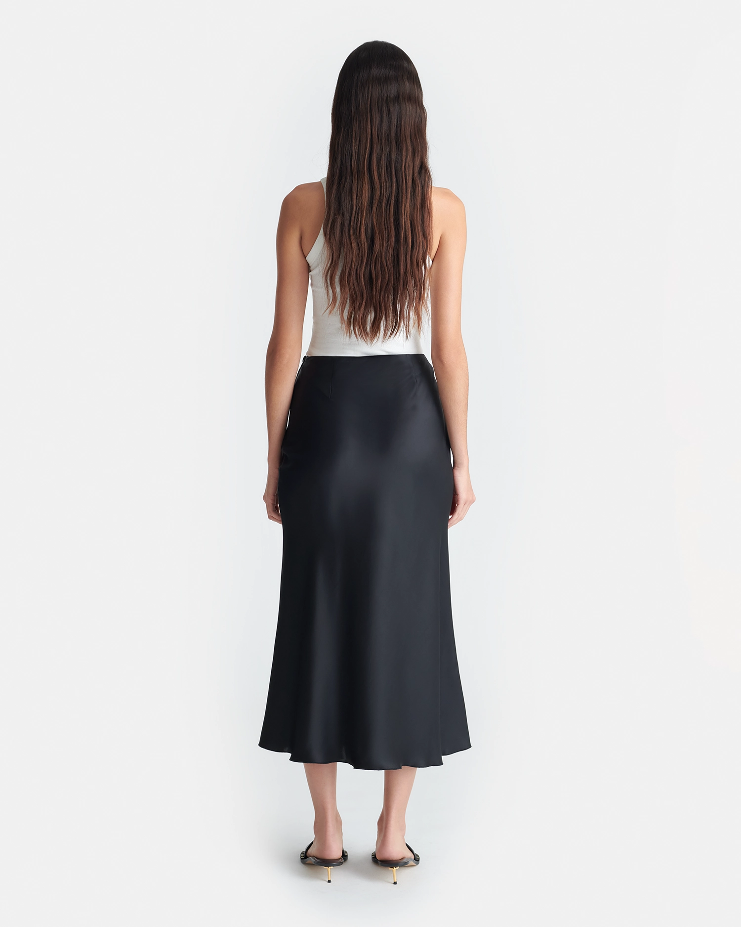 Razi - Slip Satin Midi Skirt - Black Day Ready