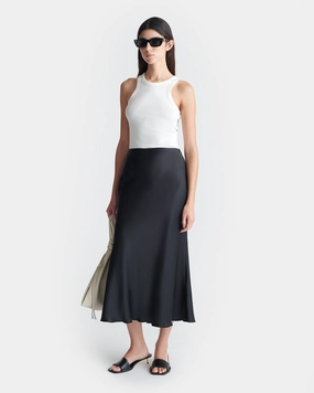 Razi - Slip Satin Midi Skirt - Black Modest Wear
