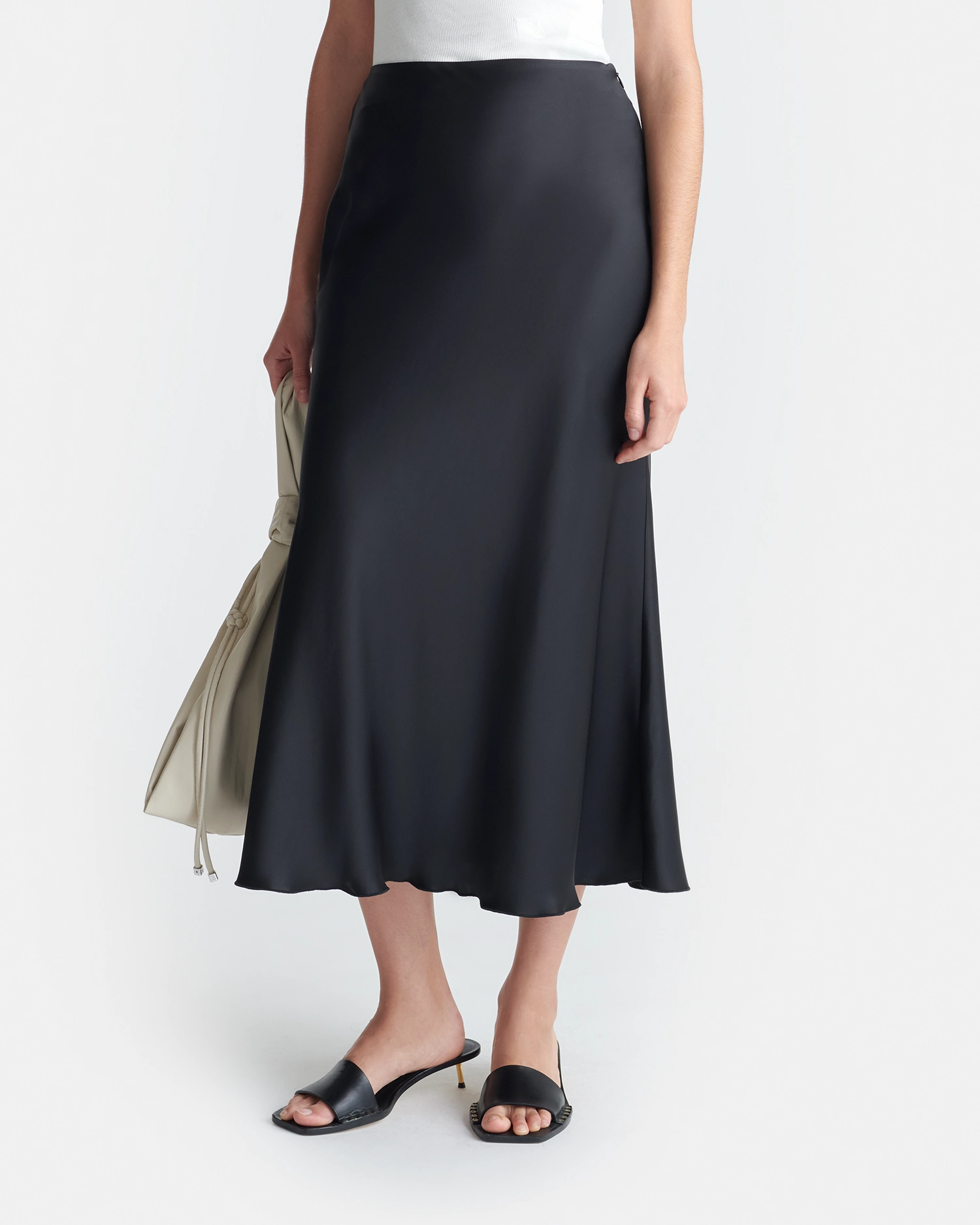 All Day Look Fashion Detail Razi - Slip Satin Midi Skirt - Black