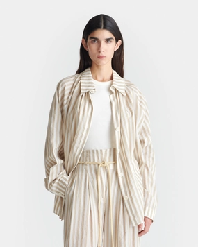 Ada - Striped Linen Shirt - Beige Anniversary Celebration Urban Style
