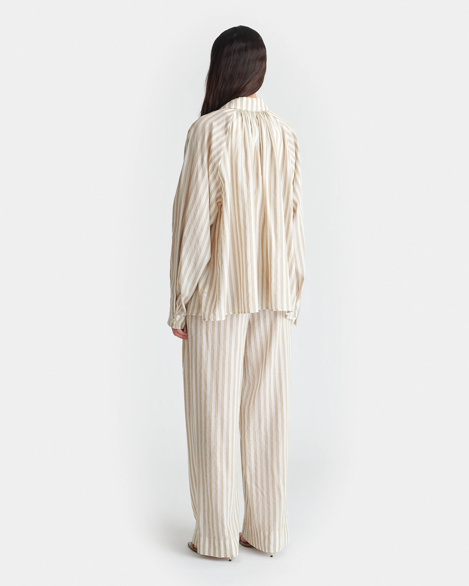 Ada - Striped Linen Shirt - Beige Reinforced Side Vents