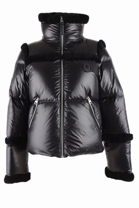 Miya Shearling Trim Down Puffer Jacket Water Resistant Coat Magnetic Closure Option