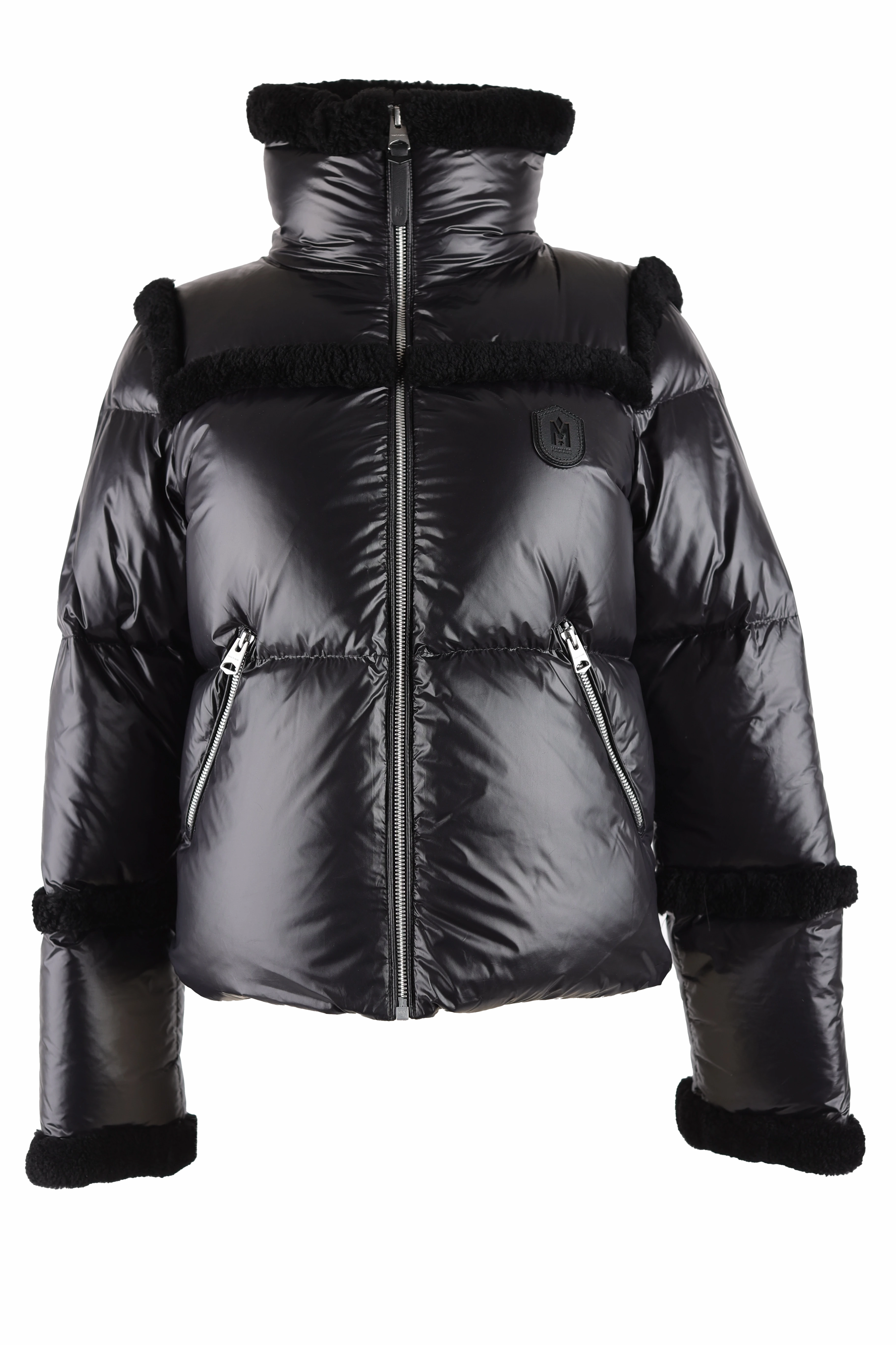 Miya Shearling Trim Down Puffer Jacket Water Resistant Coat Magnetic Closure Option