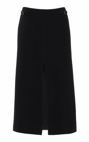 Tapered Cut Morelos Midi Skirt in Black Double-Face Recycled Cashmere