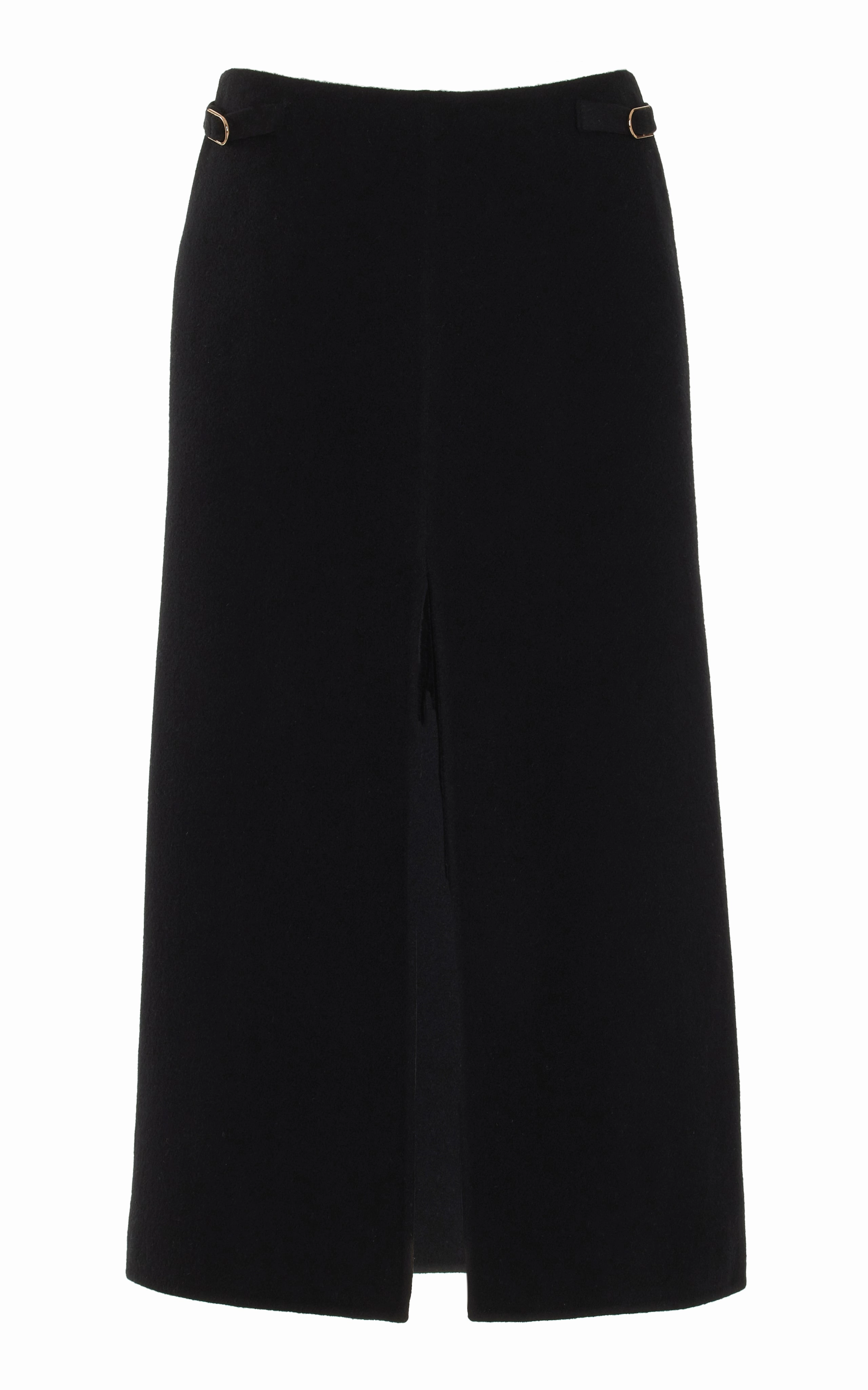 Tapered Cut Morelos Midi Skirt in Black Double-Face Recycled Cashmere