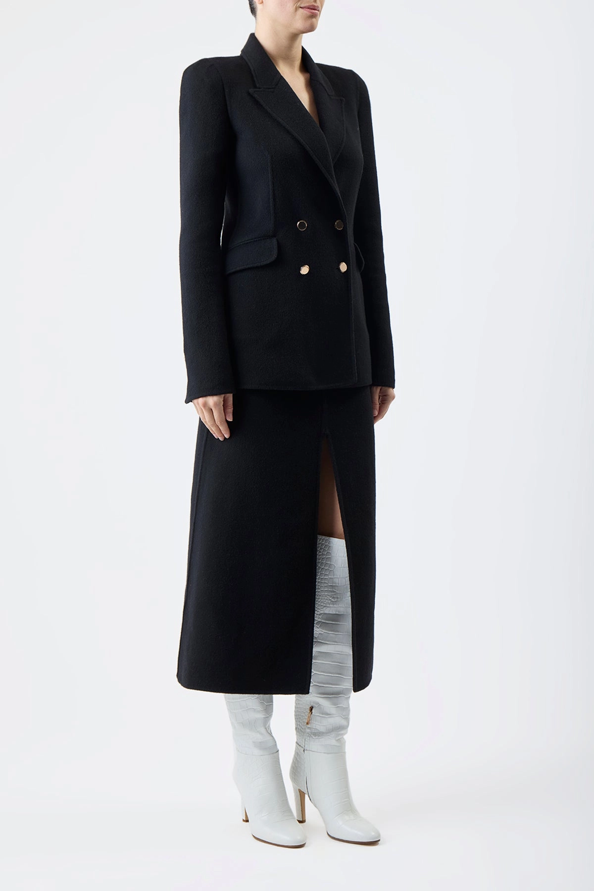 Clean Finish Morelos Midi Skirt in Black Double-Face Recycled Cashmere