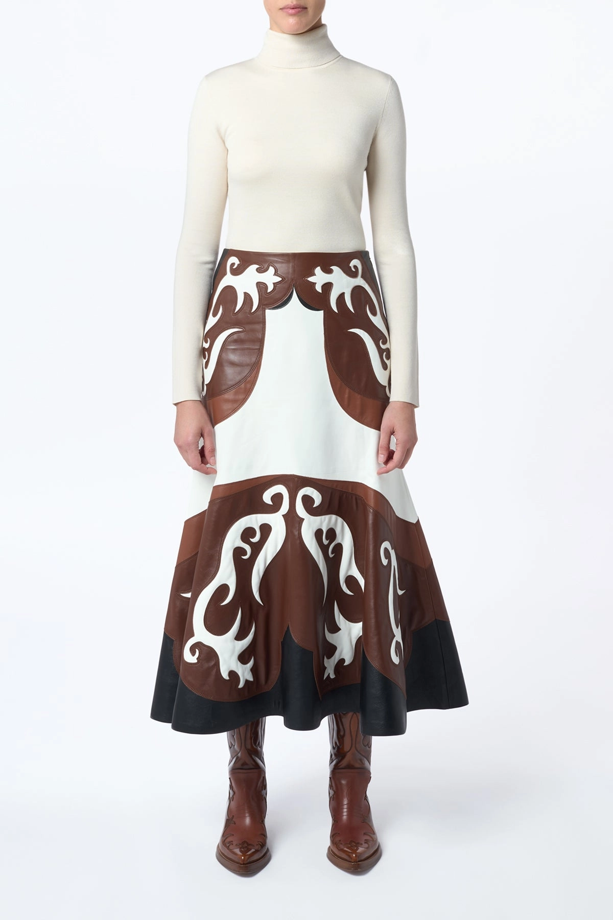 Breathable Material Daytime Look Morton Western Midi Skirt in Multi Nappa Leather