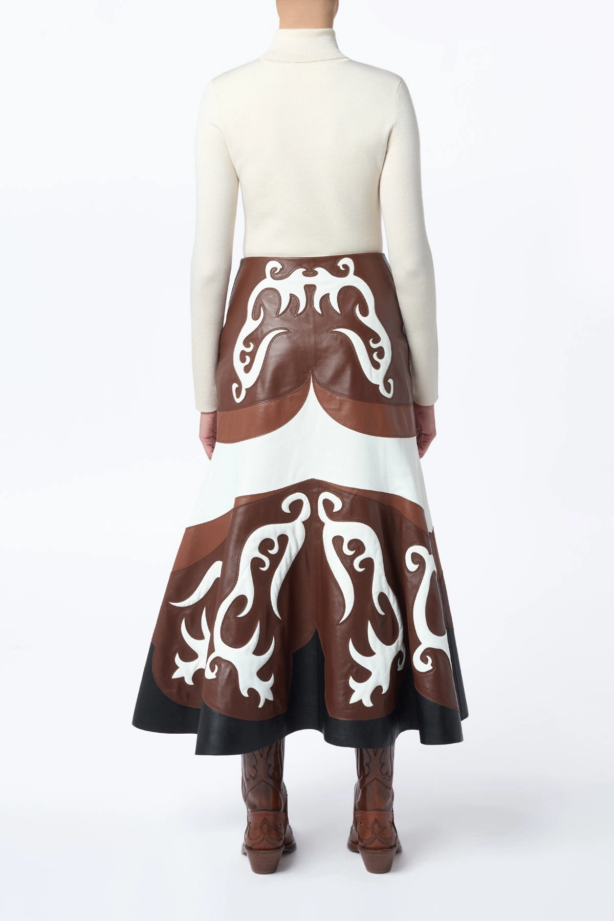Couture Inspired Subtle Mood Morton Western Midi Skirt in Multi Nappa Leather