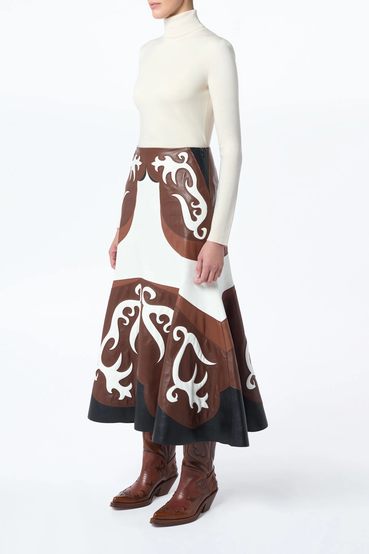 Morton Western Midi Skirt in Multi Nappa Leather Smooth Motion