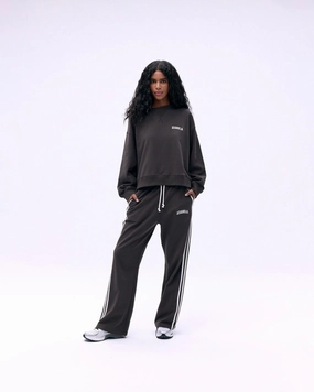 Low Maintenance Timeless Fit Varsity Loose Fit Sweatpants - Coffee Bean/Marshmallow White