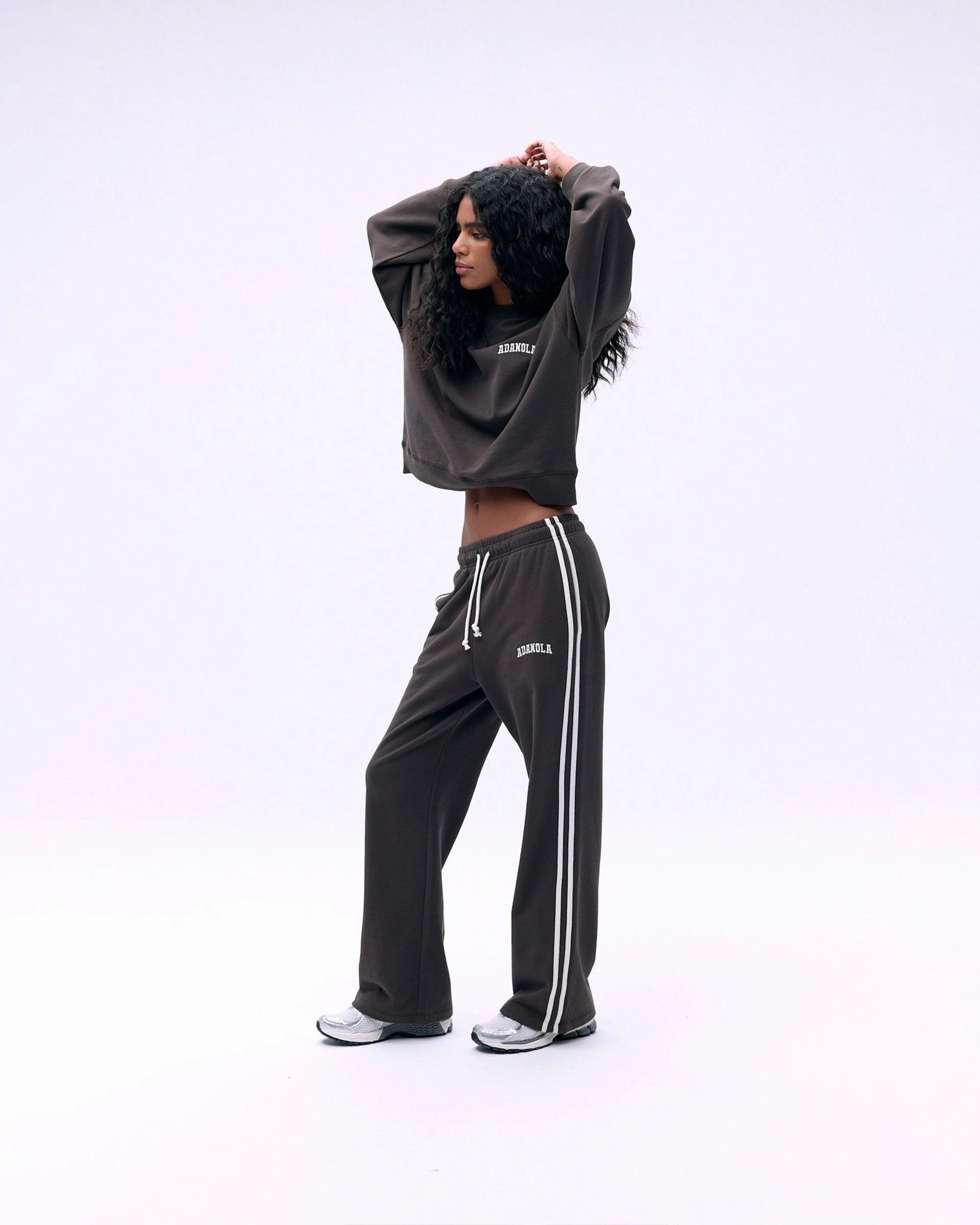 Varsity Loose Fit Sweatpants - Coffee Bean/Marshmallow White Elastic Free Cuffs