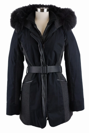 Convertible Cuff System Cashmere Blend Belted Parka W/ Fur Hood
