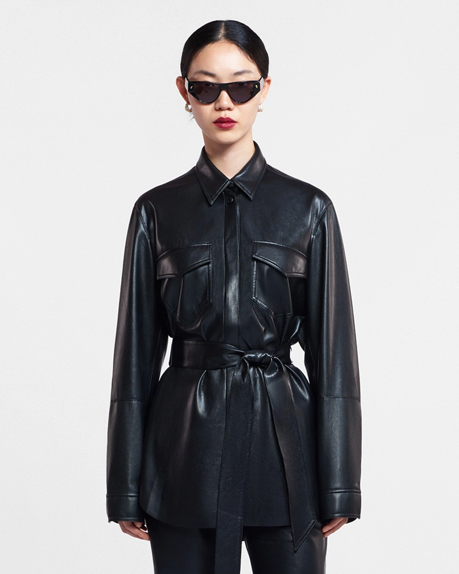 Laser Cut Edge Detail Regular Fit Artha - Okobor? Alt-Leather Shirt - Black