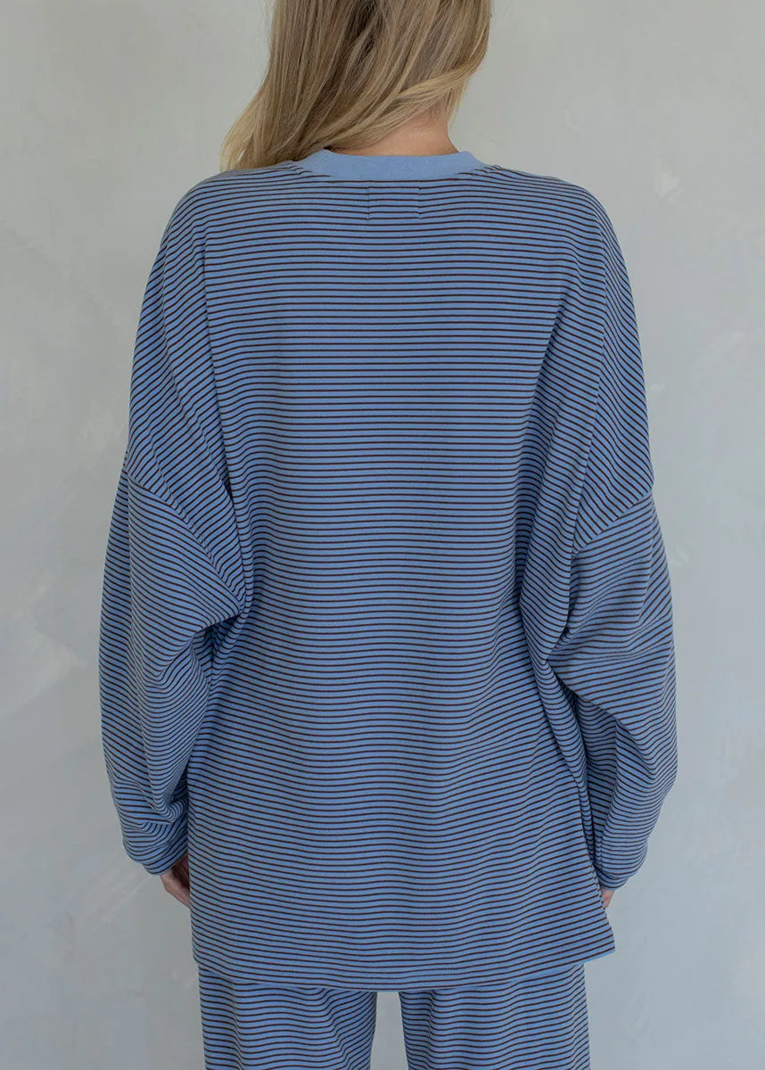 Ramona Striped Fleece Oversized Top - Blue Chill Fit