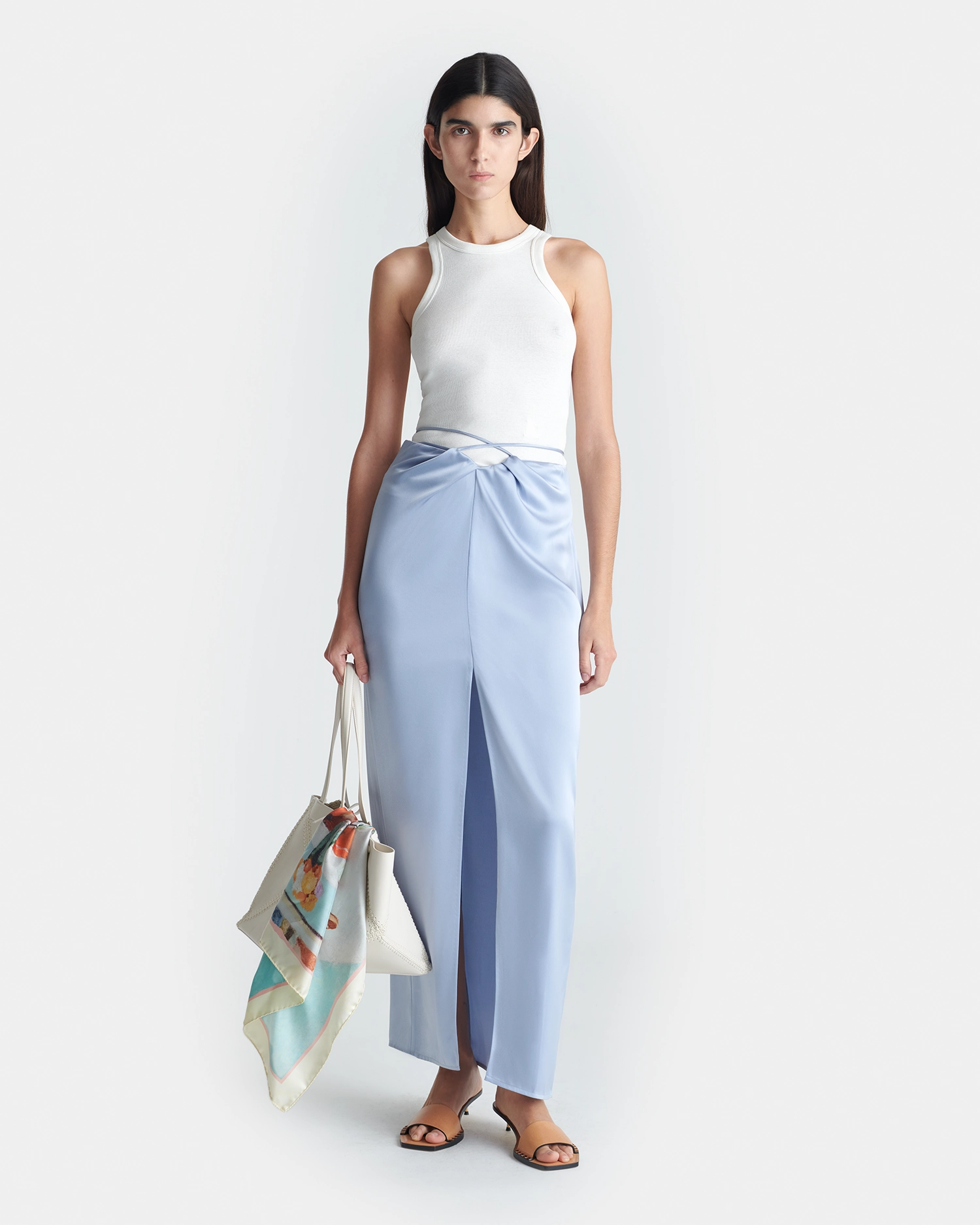Lianne - Draped Slip Satin Midi Skirt - Ice Blue Handmade Item Biodegradable Fabric