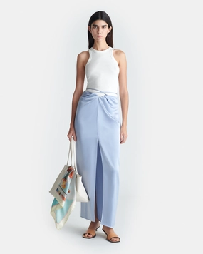 Lianne - Draped Slip Satin Midi Skirt - Ice Blue Handmade Item Biodegradable Fabric