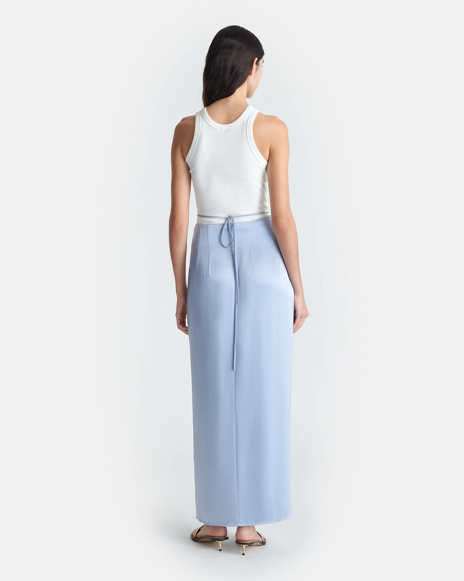 Easy Motion Lianne - Draped Slip Satin Midi Skirt - Ice Blue