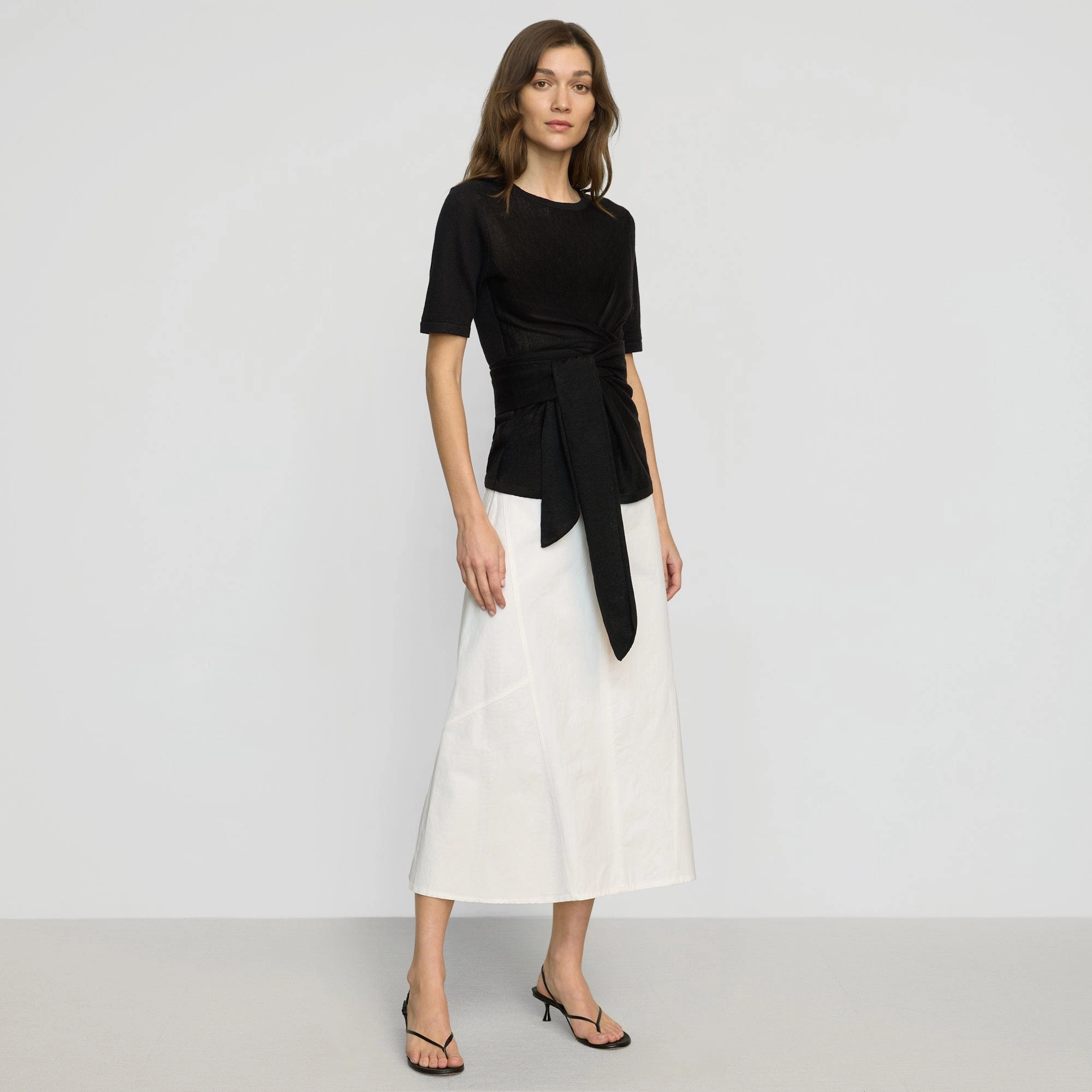 Nava Cotton Twill Flared Skirt Subtle Details