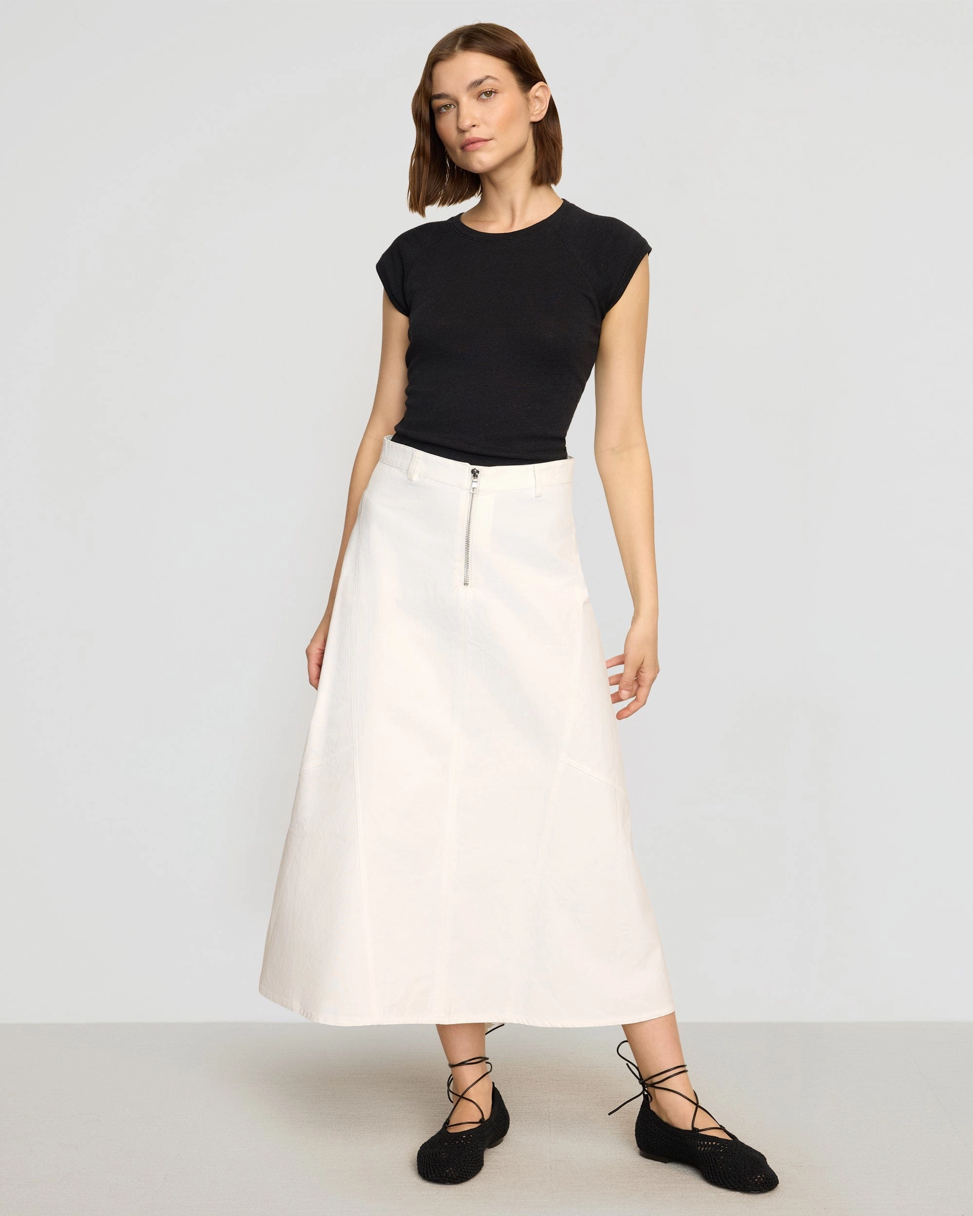 Nava Cotton Twill Flared Skirt Stretch Material