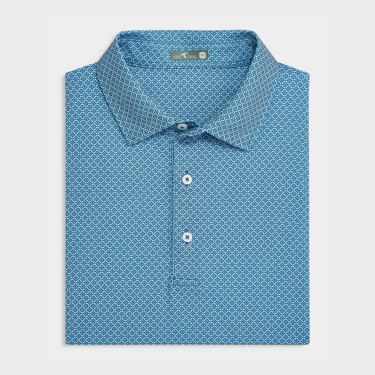 Summer Comfort Navy Diamond Lattice Printed Performance Polo