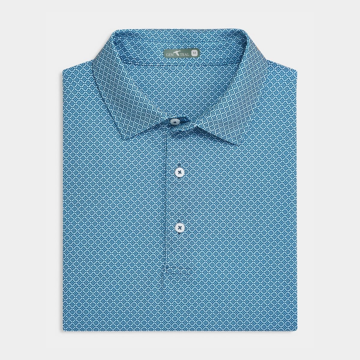 Smart Casual Navy Diamond Lattice Printed Performance Polo