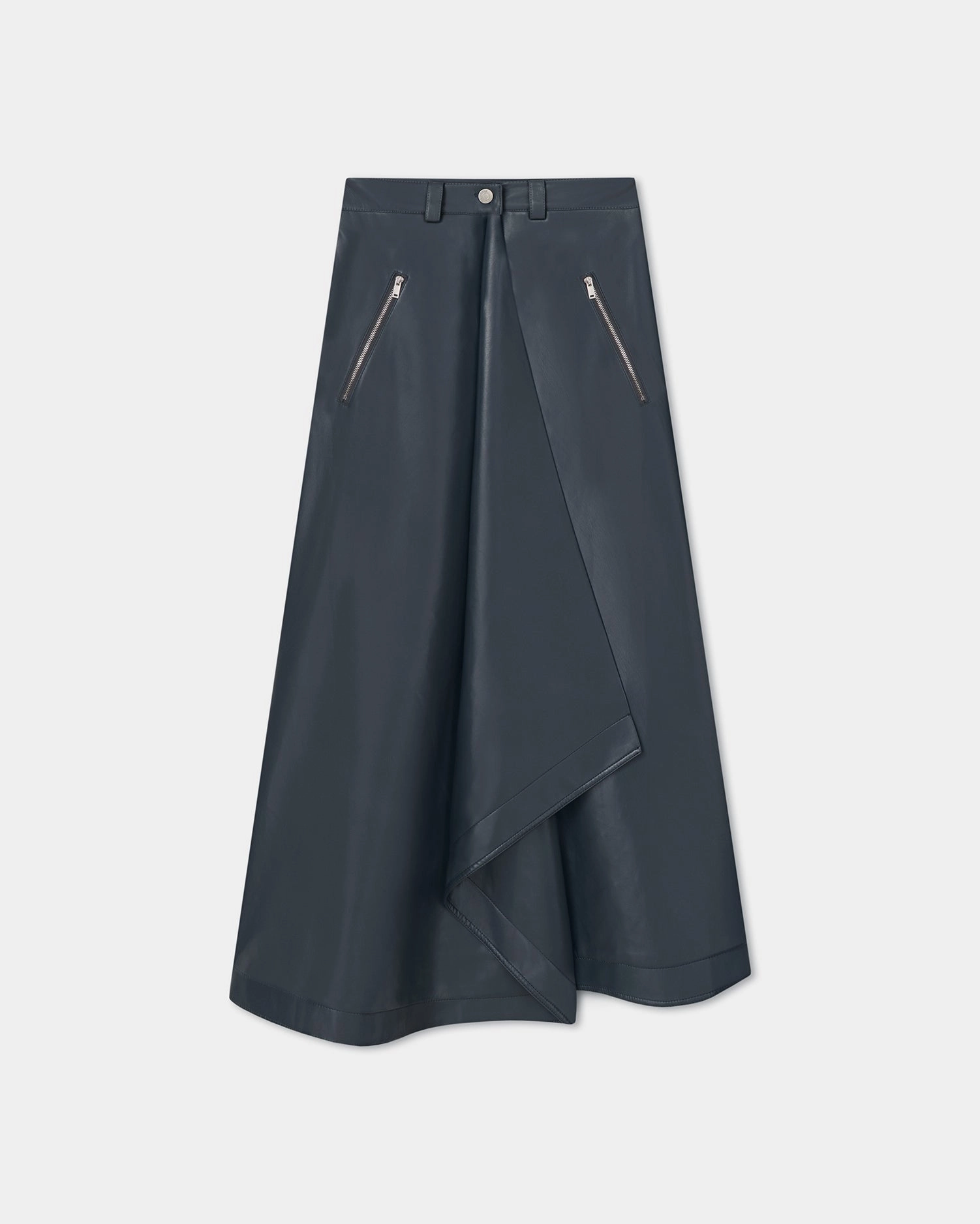 Neith - Draped Okobor? Alt-Leather Skirt - Steel Blue Breathable Material Comfy Fit