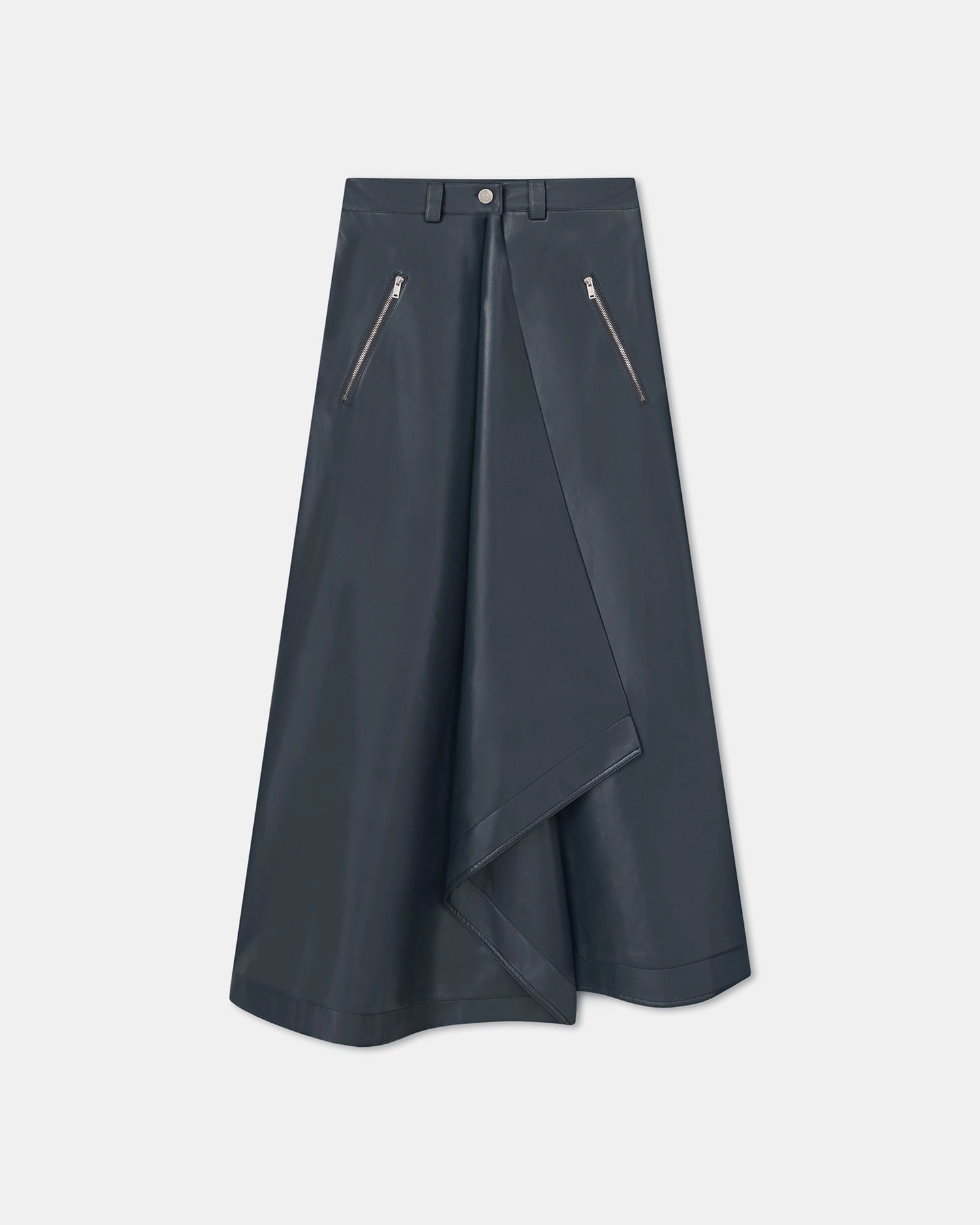 Polished Cut Neith - Draped Okobor? Alt-Leather Skirt - Steel Blue