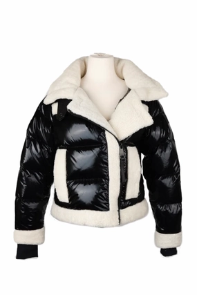 WindResistant Coating Shearling Puffer Jacket-Black