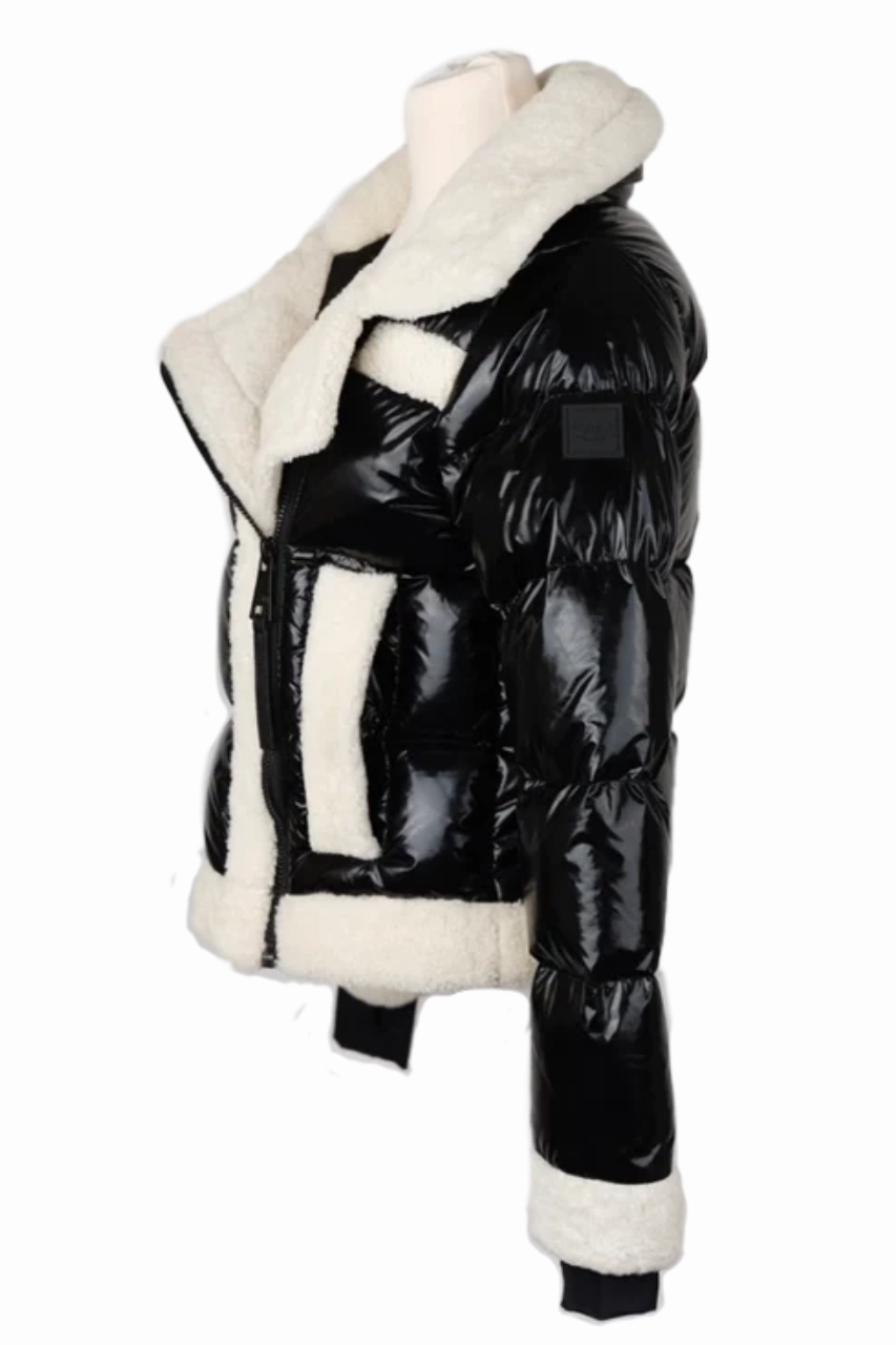 Noise Reducing Hardware Flatlock stitching Shearling Puffer Jacket-Black