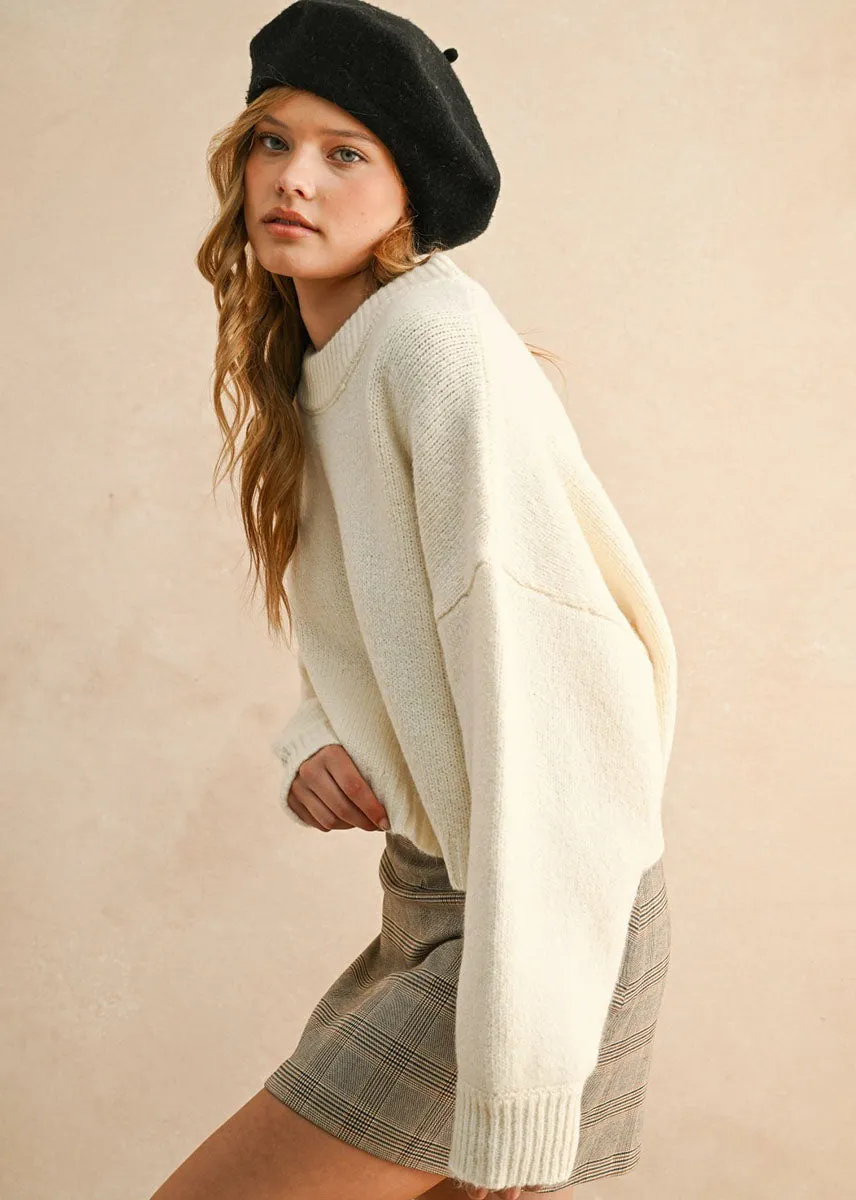 Neve Round Neck Sweater - Cream Light Flex Fit Essential Knit