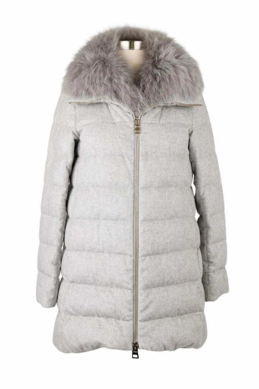 Two Way Zipper Layered Insulation Long Silk/Cashmere Puffer Jacket
