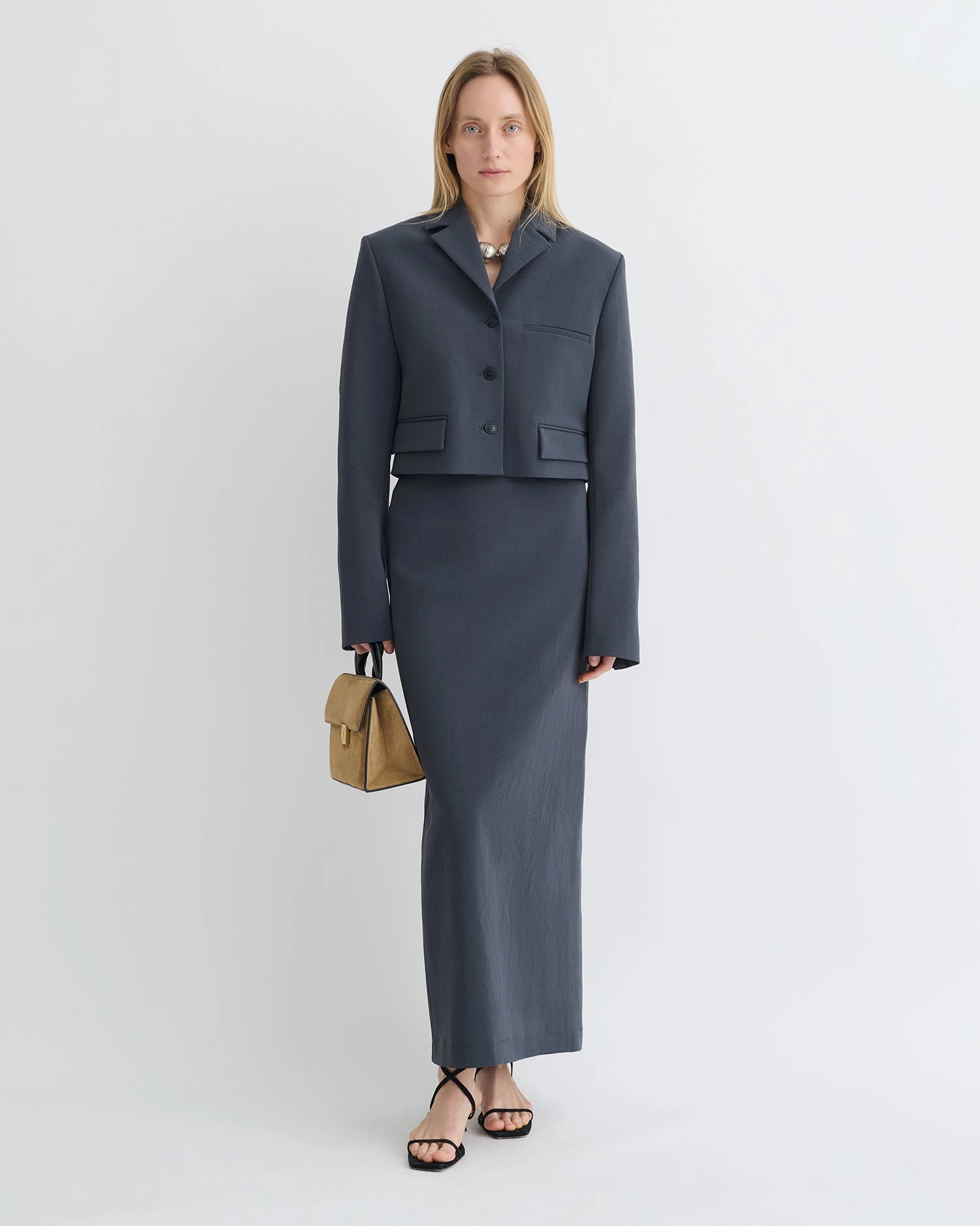 Influencer Style Nya - Paper Jersey Midi Skirt - Dusty Blue