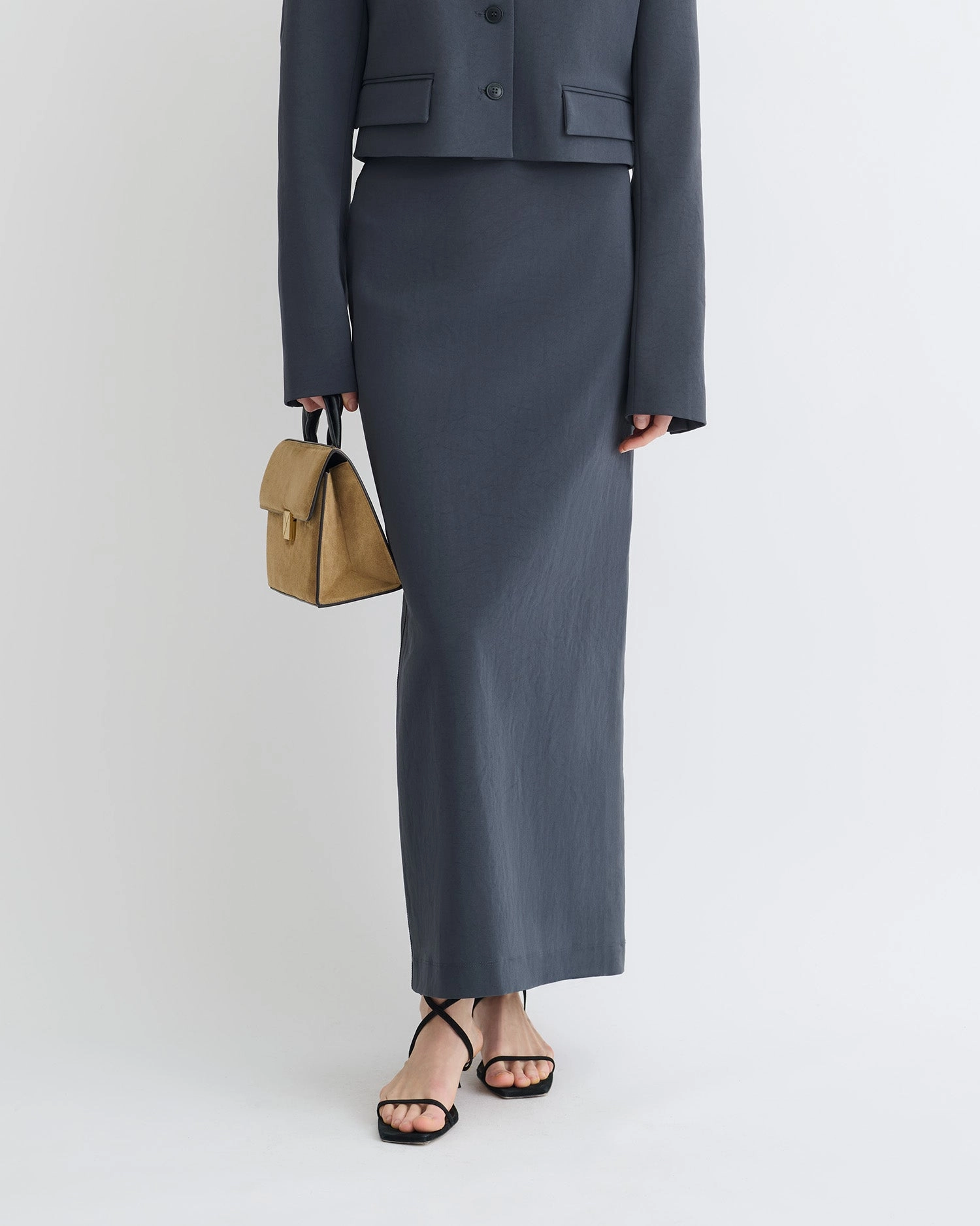 Nya - Paper Jersey Midi Skirt - Dusty Blue Secure Closure