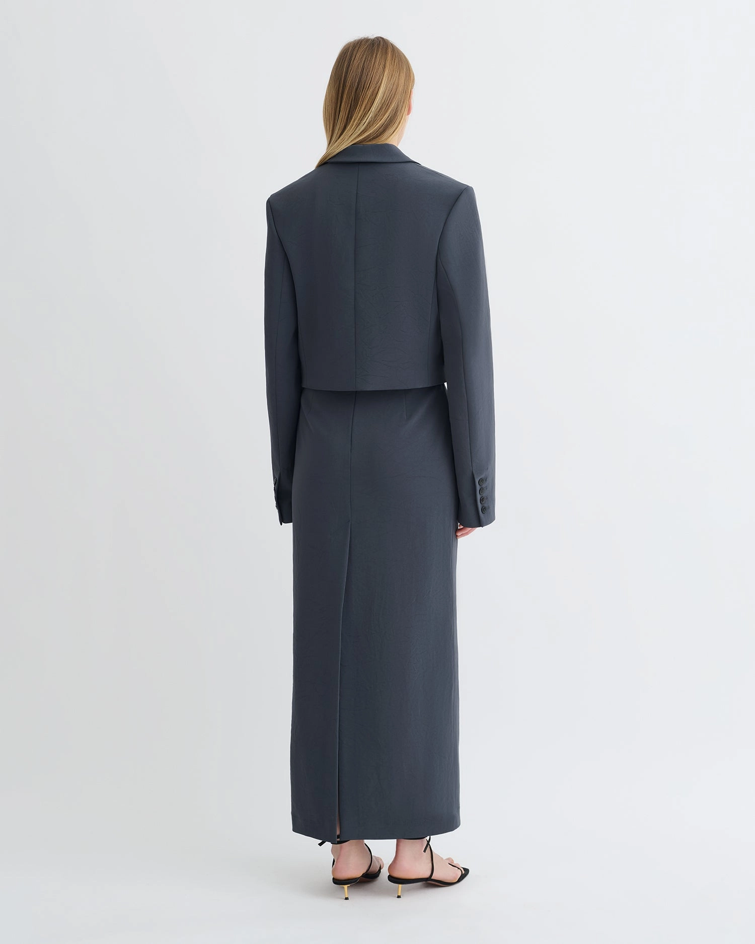 Fold Over Detail Coordinated Set Nya - Paper Jersey Midi Skirt - Dusty Blue