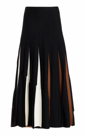 Handmade Quality Olya Pleated Knit Midi Skirt in Black Multi Merino Wool