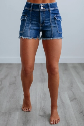 Recycled Elastic Trim Ross Risen Shorts - Dark Wash