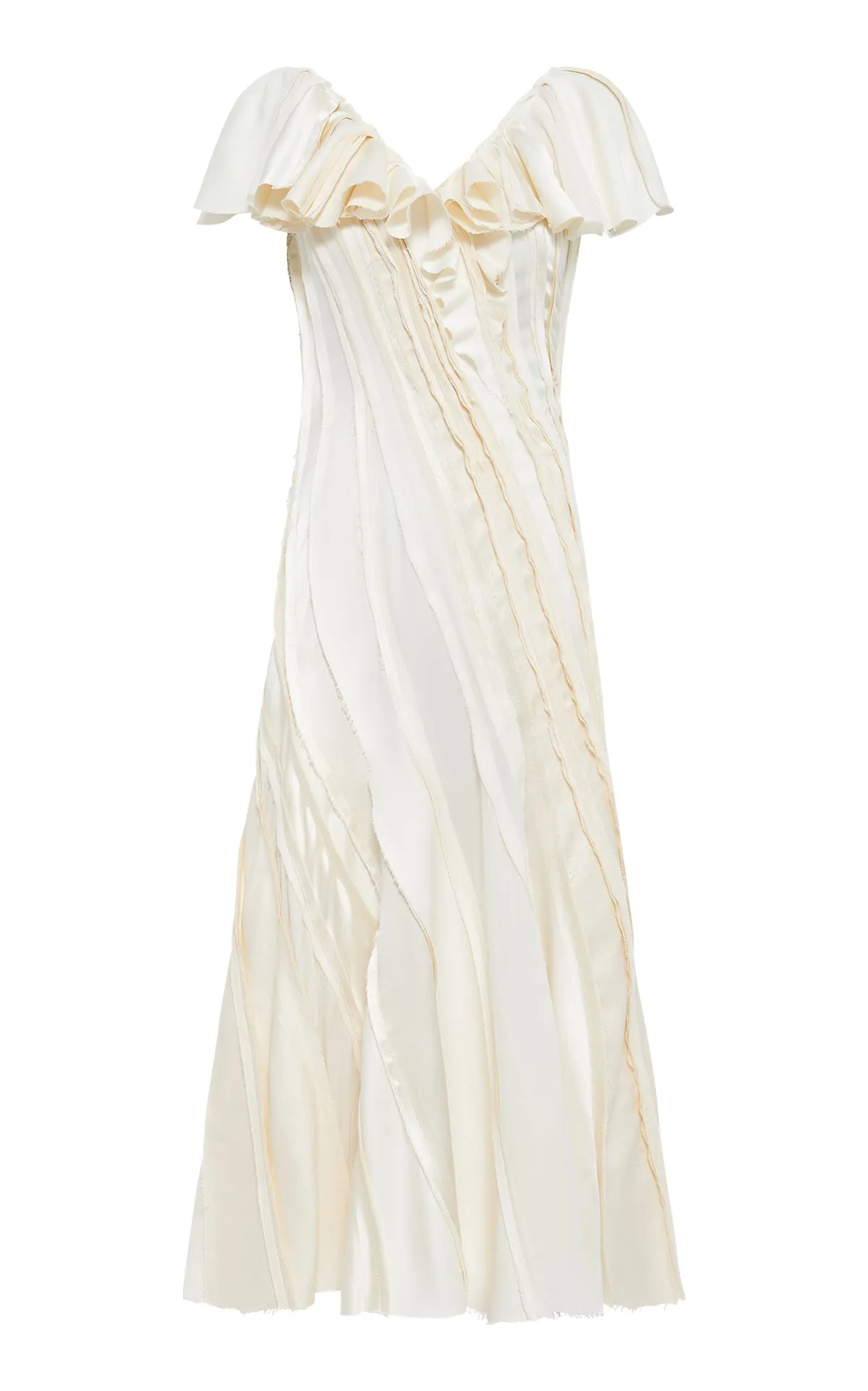 Whimsical Mood All-season garment Osmin Patchwork Midi Dress in Ivory Textured Linen Slub