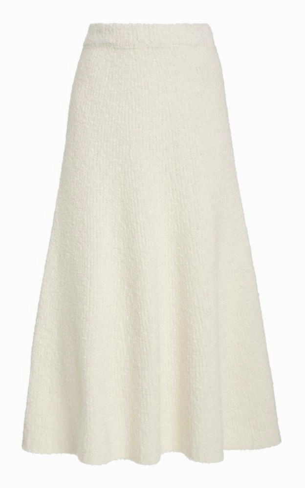 Polished Touch Breezy Outfit Pablo Knit Midi Skirt in Ivory Cashmere Silk Boucle