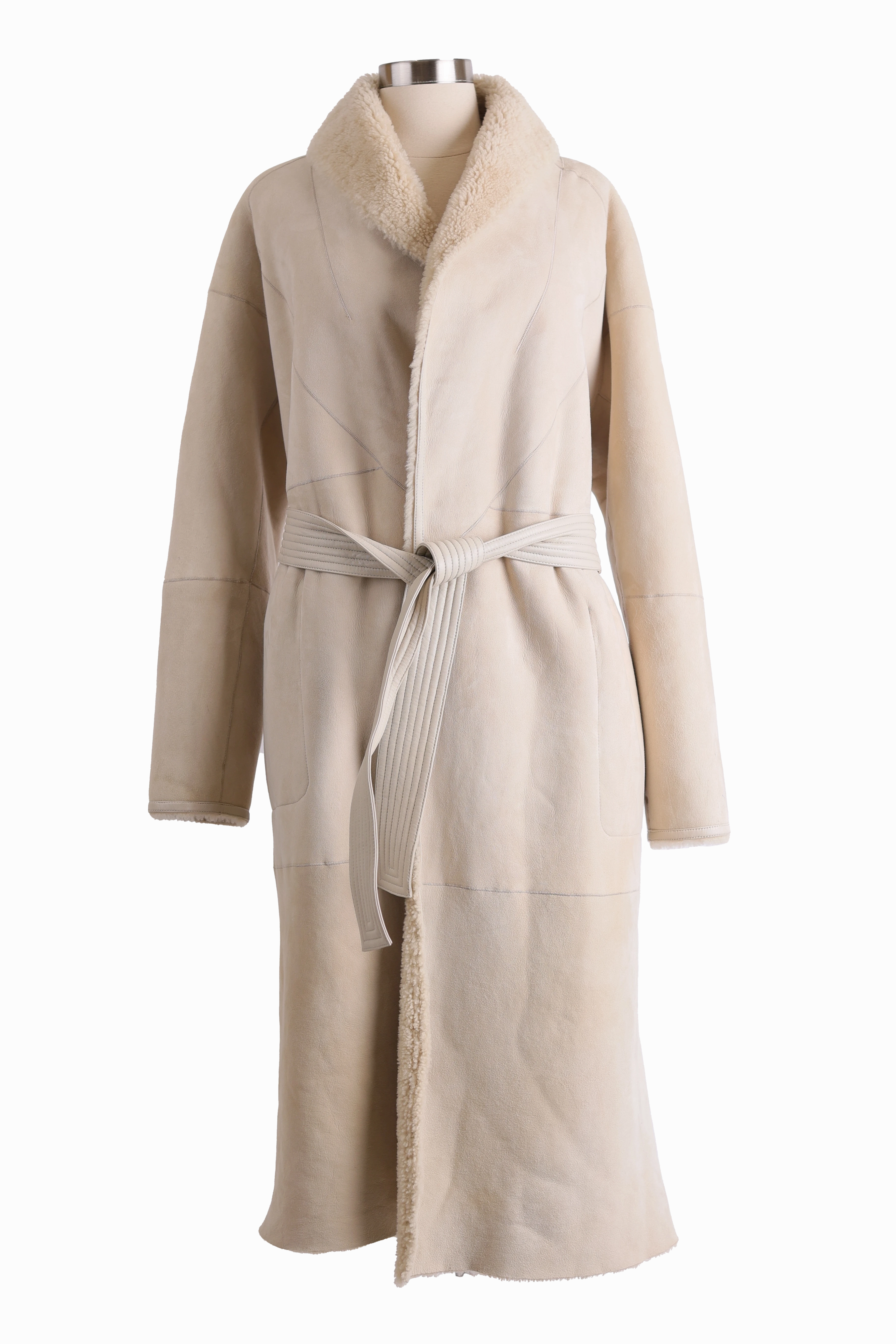 Heat Keep Shearling & Suede Reversible Belted Overcoat