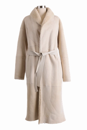 Heat Keep Shearling & Suede Reversible Belted Overcoat