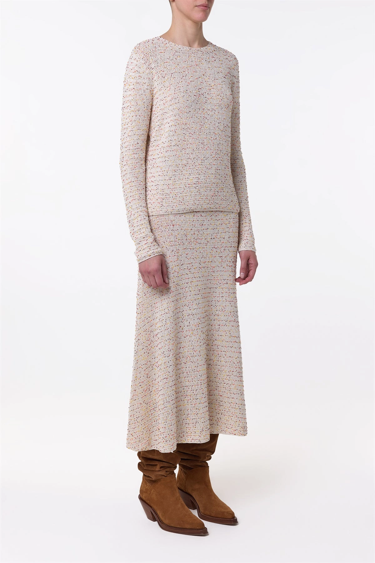 Pan Knit Maxi Skirt in Ivory Multi Beaded Cashmere Fashion Detail