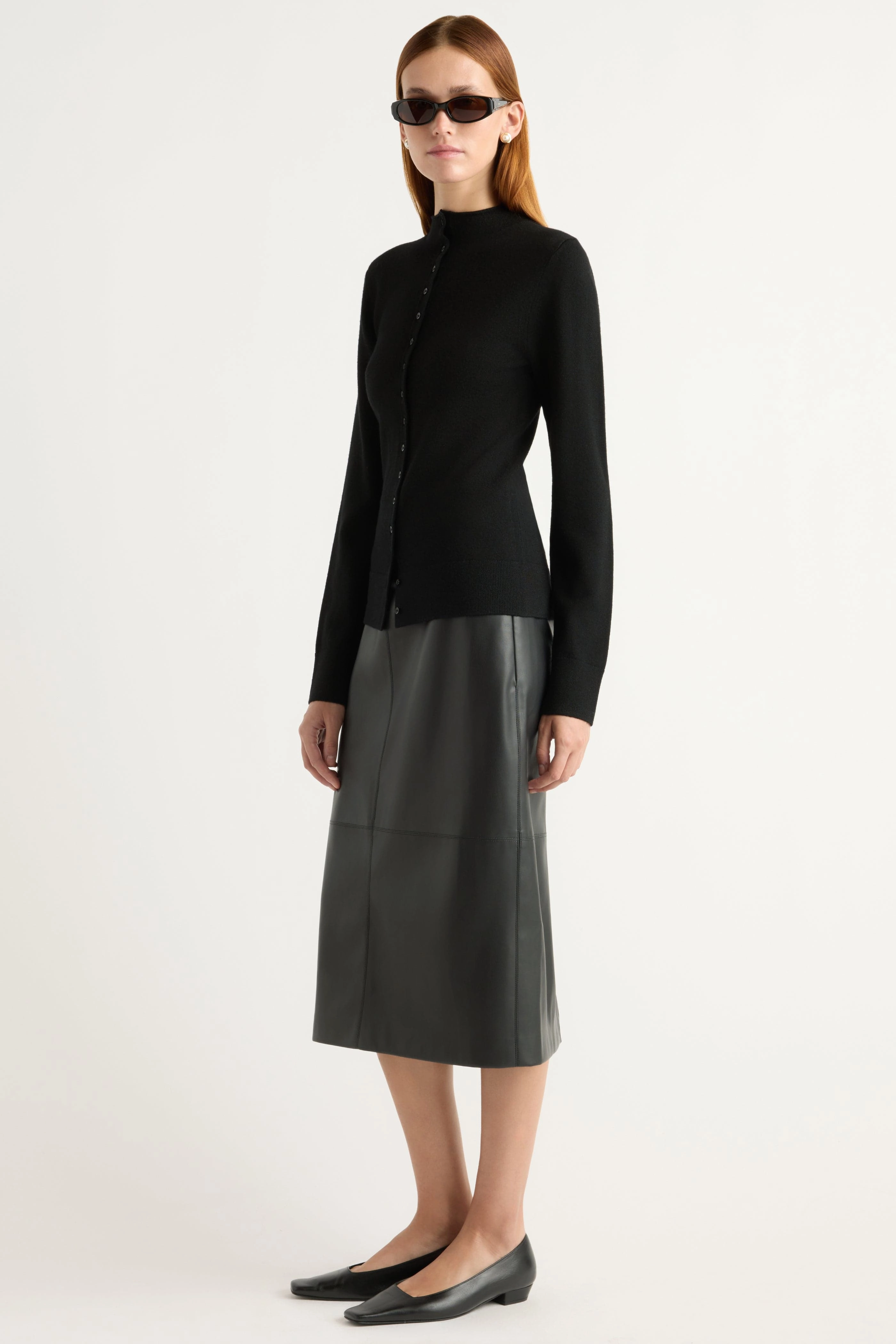 Briony Back Split-Hem Vegan Leather Skirt Light Flow Crisscross Details