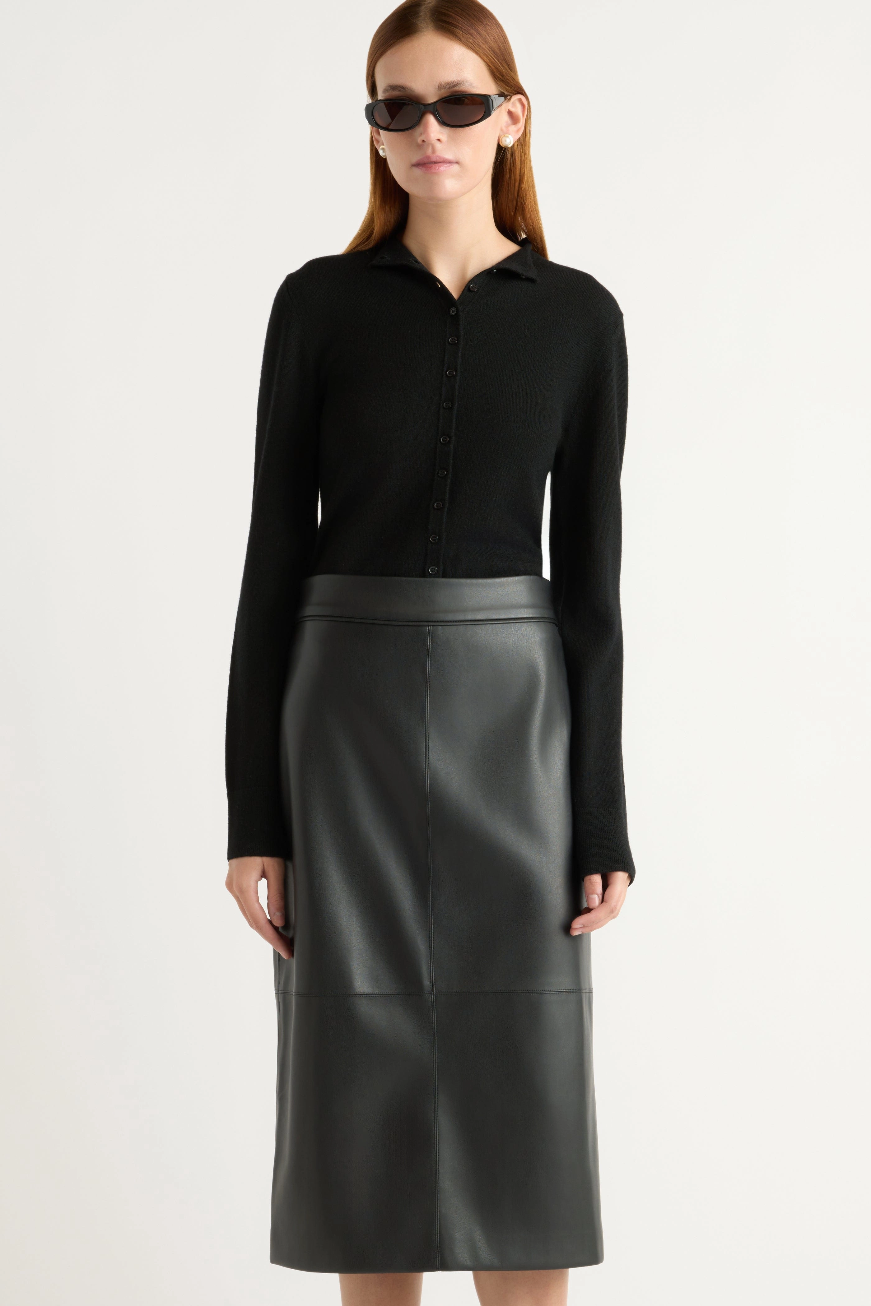 Briony Back Split-Hem Vegan Leather Skirt Gather Details