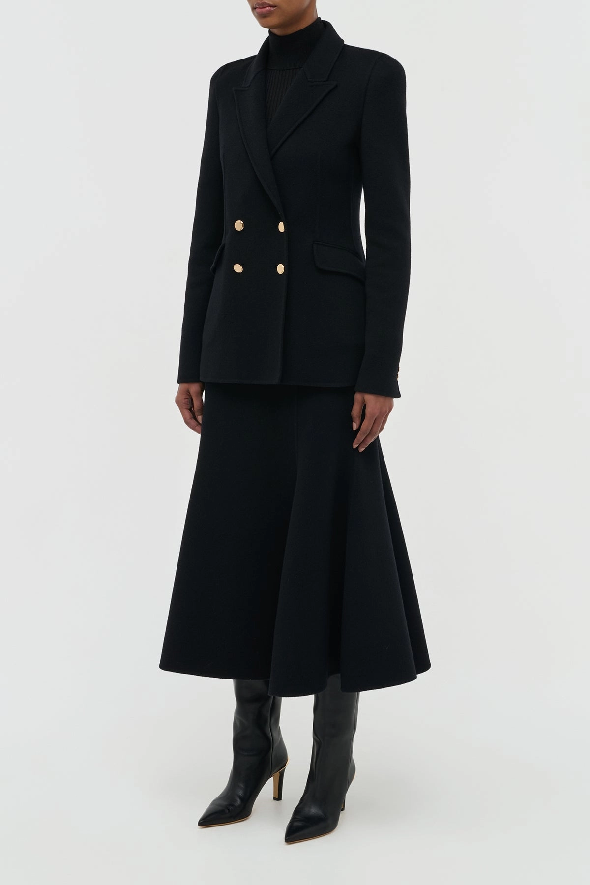 Tagless label Patterson Midi Skirt in Black Double-Face Recycled Cashmere