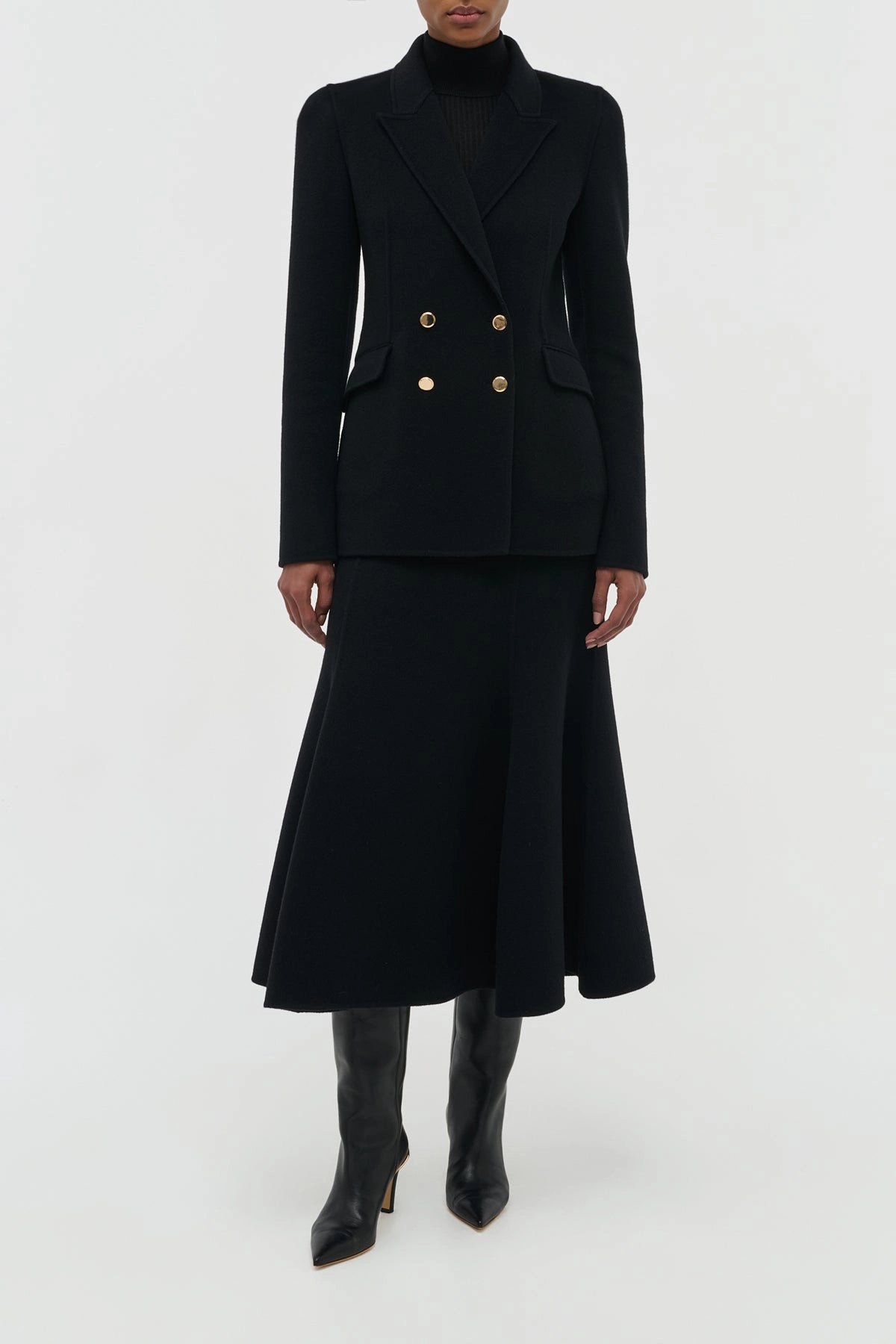 Roll Up Fasten Calm Mood Patterson Midi Skirt in Black Double-Face Recycled Cashmere