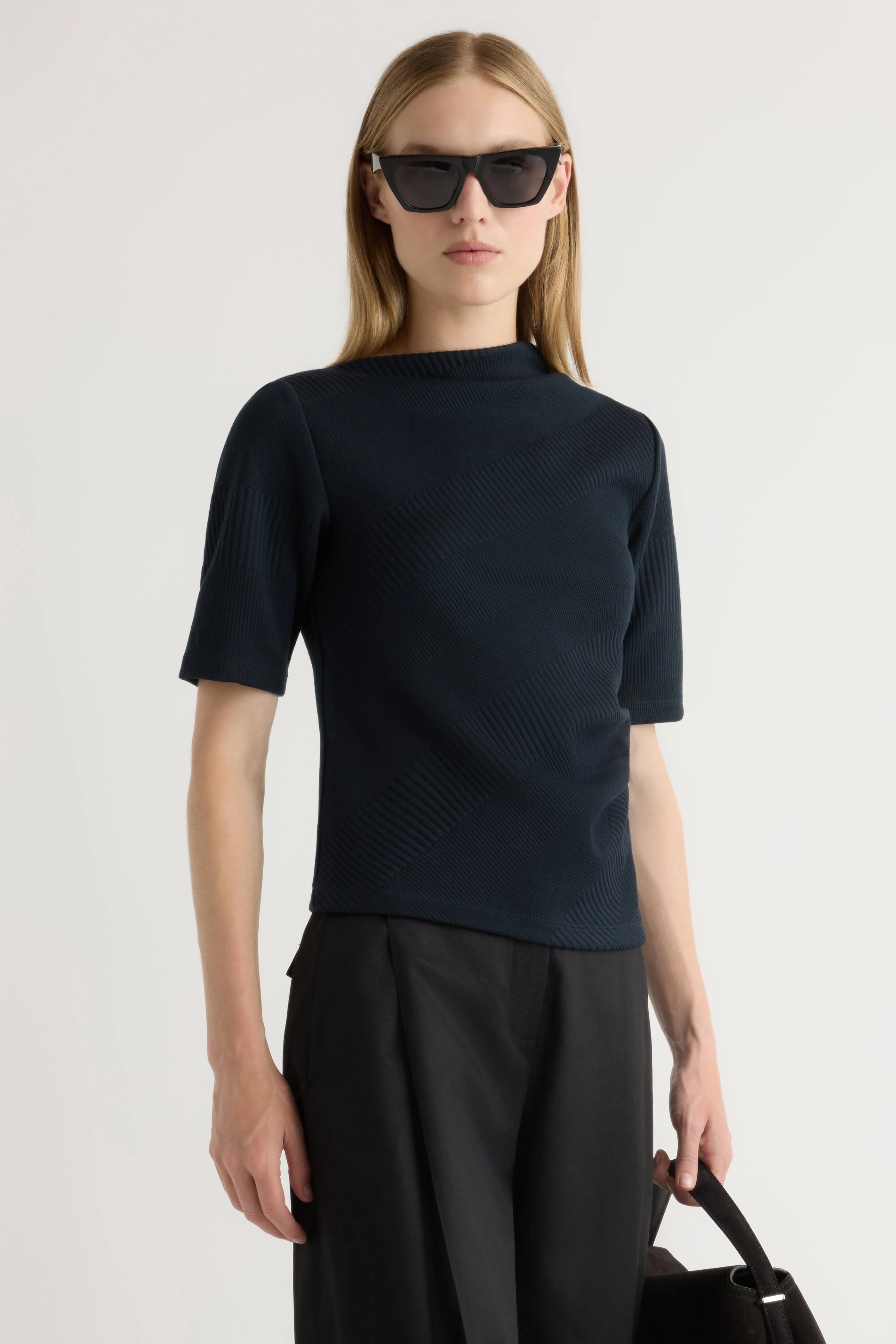 Pauline Ribbed Asymmetric-Neck Top Chilly Day Wear Everyday Casual